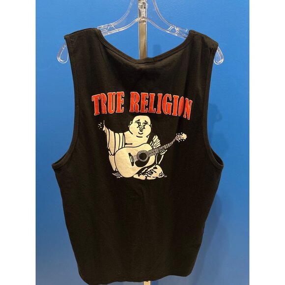 True Religion Mens XL Jet Black JV Logo Tank Top With Buddha Design - Picture 4 of 5